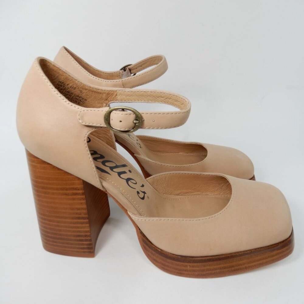 CANDIE'S Halt Platform Pumps Block Heel Size 10 Natural All Leather NEW $160